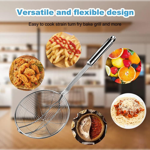 Premium Steel Spider Strainer Skimmer Ladle, 5.4Inch Diameter, 15.4Inch Total Length for Kitchen Cooking