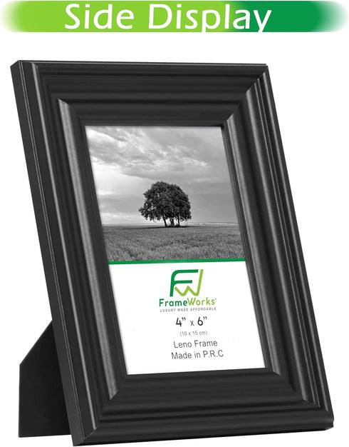FrameWorks 2-Pack Black Wooden Picture Frames, 4” x 6” with Luxury Wide Molded Edges and Tempered Glass
