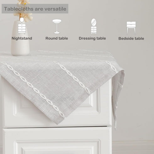 24 24 Inch Rustic Square Linen Small Tablecloth Washable Striped Jacquard Bedside Table Cover Heavy Weight Farmhouse
