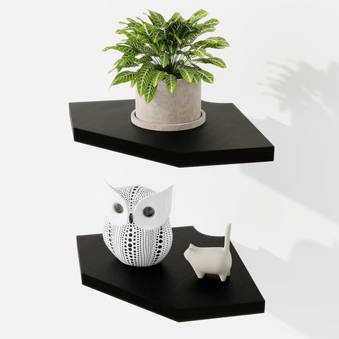 Fun Memories Corner Shelf Wall Mount Set of 2 - Solid Oak