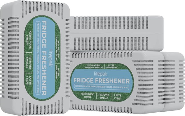 Litepak Fridge Deodorizer & Odor Eliminator, 4 Pack Bamboo Activated Charcoal Bags for Refrigerator