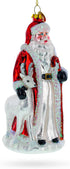 Santa Guided by White Reindeer Glass Christmas Ornament