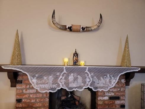DoubleWood 20"x90" Christmas Decor Fireplace Scarf, White Lace Jesus Christmas Decorations Table Runner for Holiday