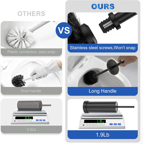 Set, 304 Black Toilet Brush and Holder Stainless Steel Heavy Duty Toilet Bowl Brush and Holder with Long Handle