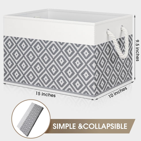 Storage Bins, 2-Pack Large Collapsible Storage Box with Rope Handles for Organizing Books and Clothes (White & Grey)