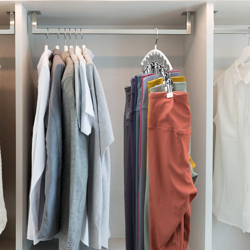 Legging Organizer for Closet, Metal Yoga Pants Hanger with Rubber Coated, 2 Pack with 10 Clips, White