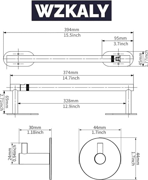 Paper Towel Holder Under Cabinet, Self Adhesive or Wall Mounted SUS304 Stainless Steel for Kitchen, Bathroom (Matte