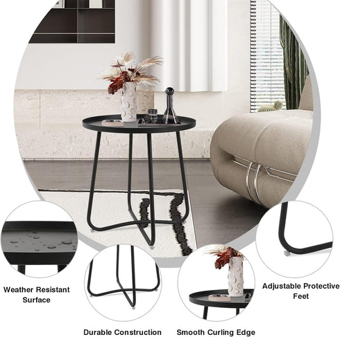 J.M.Deco Outdoor Side Table, Small Round Patio Table Weather Resistant Steel, Small Accent End Table for Patio Yard