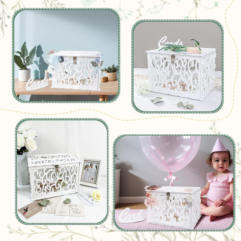 OurWarm PVC Hollow Wedding Envelope Box with Lock and Card Sign, Secure Money Box for Wedding Reception, Birthday, Baby