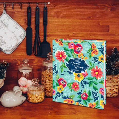 Recipe Binder, 9.5 x 11 inch 3 Ring Kit with 50 Protectors, 100 Recipe Cards & 8 Category Divider Tabs