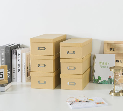 Soul & Lane Kraft Storage Boxes - Set of 6 (3 Large, 3 Medium), Keepsake Memory Organizers with Lids