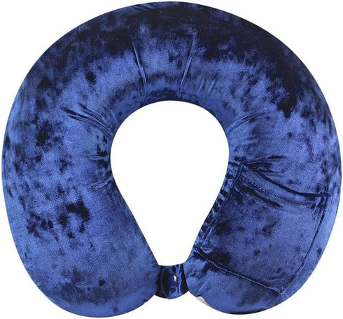 Cloudz Crushed Velvet Ultra Premium Comforlite Memory Foam Travel Neck Pillow with Black Out Sleep Mask - Blue