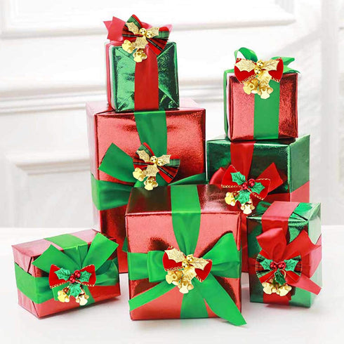 20 Pcs Christmas Mini Bow with Bells, 4 Styles - Traditional, Rustic, Whimsical, Minimalist - Red, Green, Gold Ornaments