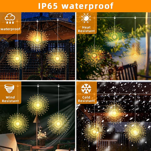 Galavasen Outdoor,5Pack 1000LED 8 Solar Firework Lights Modes Solar Hanging Firework Fairy String Lights Remote