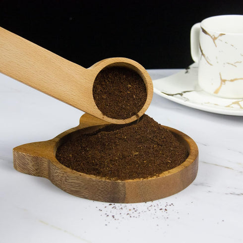 KVMORZE 2-In-1 (6) Wooden Coffee Scoop and Bag Clip, Tablespoon Wood Measuring Scoop with Bags Sealer, Bags Sealer
