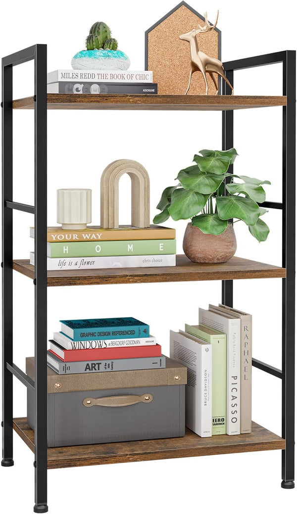 Kitsure 3-Tier Book Shelf - Wood & Metal Bookshelf with Handle &