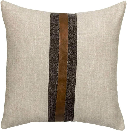 BOYSUM Farmhouse Decorative Outdoor Throw Pillow Covers, Brown Faux Leather Accent Pillow Cover, 18 x 18 Inch