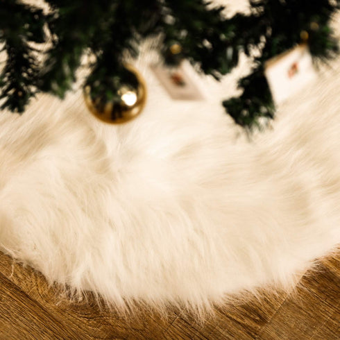 Tatuo 40 Inch Christmas Tree Skirt, White Fur Fluffy Faux Plush Winter Tree Skirt for Holiday Decorations