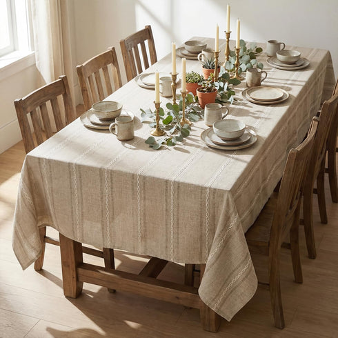 6060 Inch Horaldaily Light Coffee Cotton Blend Tablecloth Square, Farmhouse Style, Wrinkle Resistant Washable Table