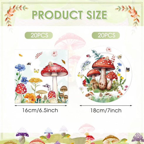 DURYGEN 40PCS Mushroom Birthday Decorations Forest Theme Fairy Birthday Party Decorations Mushroom Decorations