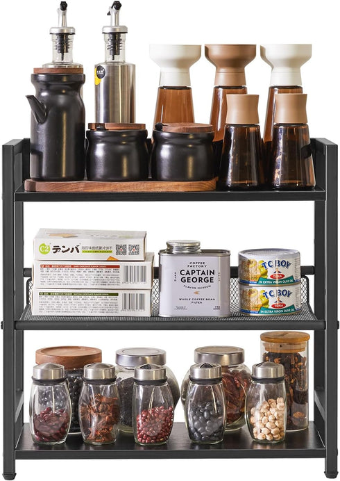 IBUYKE 3-Tier Spice Rack Industrial Counter Shelf, Desktop Storage Organizer Standing Seasoning Rack for Kitchen,