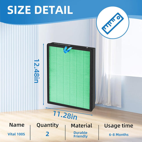 Vital 100S Replacement Filter for LEVOIT Smart WiFi Air Purifier, 3-in-1 True HEPA, 2 Packs, Part# Vital 100S-RF