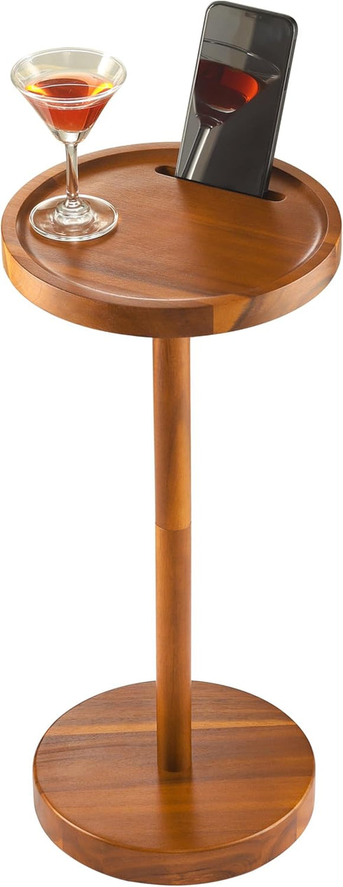 22" (1, BLUEWEST Drink Table, Tall Compact Side Table with Phone Slot and Weighted Base, Durable Pedestal Table Accent