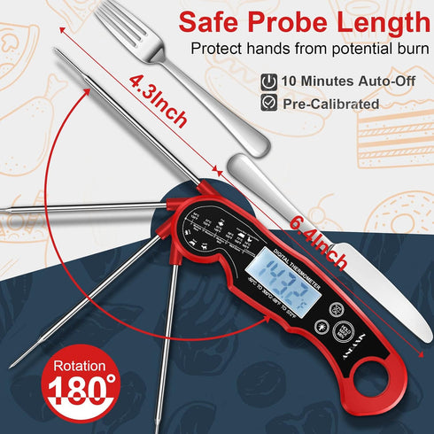 Meat Thermometer Digital for Grilling, ANDAXIN Waterproof Ultra-Fast Instant Read Food Thermometer (Red/Black)