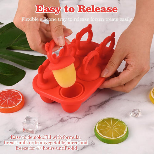WMKGG Baby Popsicle Molds, Breastmilk Popsicle Molds for Teething Relief with Sticks, Baby Food Freezer Tray, Storage