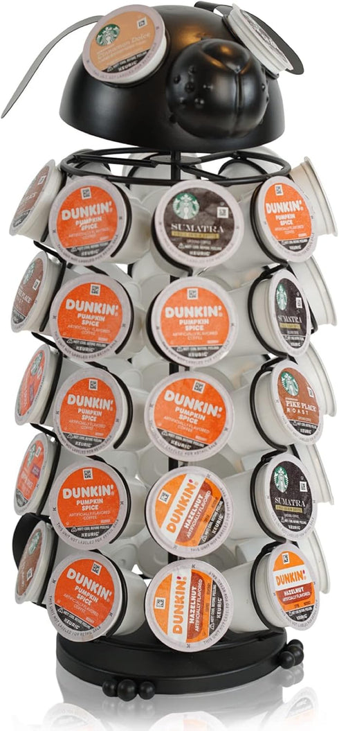 Made Easy Kit Carousel Coffee Pod Holder for Keurig K-Pods K-Cups, Metal Storage Organizer (Large, Black Dog)