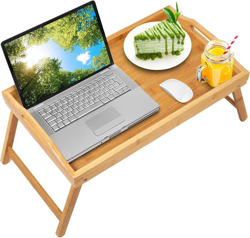 Elegant Bamboo Bed Tray with Foldable Legs - Perfect for Breakfast in Bed, TV Watching, or Laptop Use
