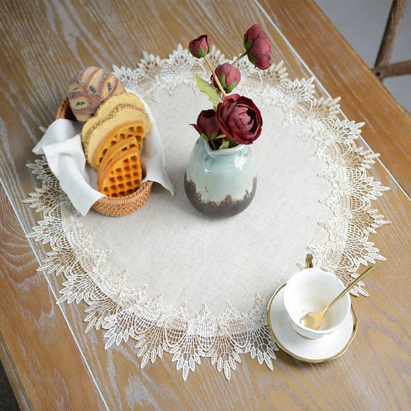 ARTABLE Grey Lace Doily Linen Table Topper Scarf Placemat Round Small Coffee