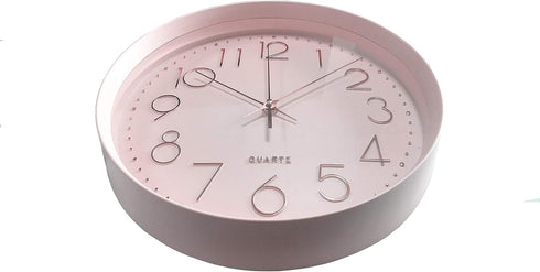 Maxspace Pink Silent Non-Ticking Wall Clock, 12in Battery Operated Analog Decorative Clock