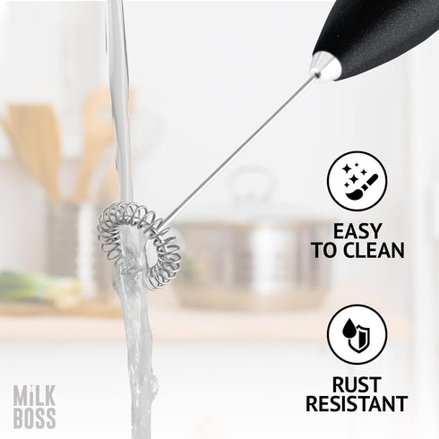 Milk Boss Matcha Whisk, Handheld Electric Stirrer, Durable Stainless Steel Blender for Matcha Tea, Black Grip