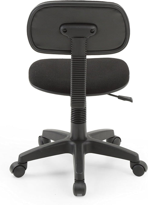 Hodedah Adjustable Height Armless Task Chair, Low-Back Swiveling with Padded Back and Seat in Black