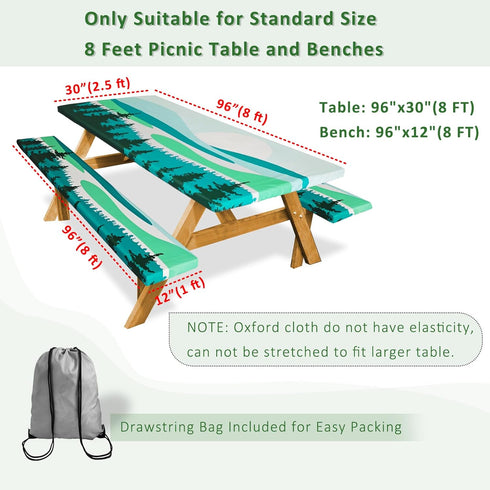 SiorVeol 96in, Picnic Table Cover with Bench Covers Camping Essentials Outdoor Reusable Waterproof Tablecloth