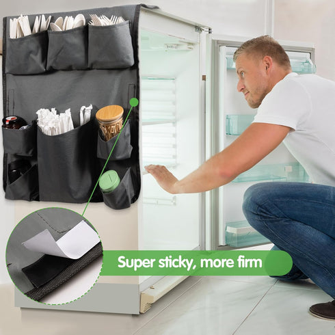Extended Mini Fridge Caddy Organizer, 55" x 16.5" with 11 Pockets for Flatware, Drinks, Paper Goods, Gray