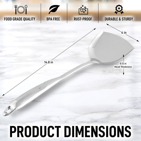 Zulay Kitchen Wok Spatula, Stainless Steel Metal Utensils for Cooking, 14.8” Wok Tools