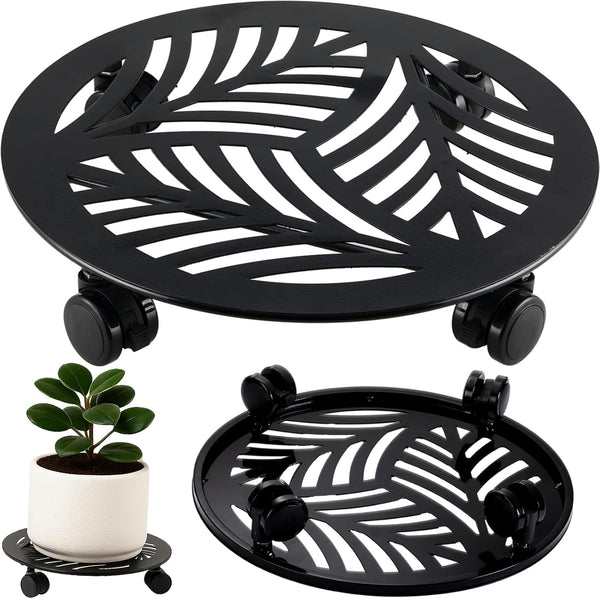 1 Packs Large Metal Plant Caddy with PU Wheels 13" Heavy-Duty Wrought