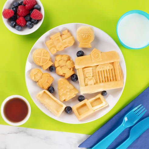 Train Set Waffle Maker - Build Waffle or Pancake Tracks, Electric Nonstick Waffler Iron with 4 Removable Plates