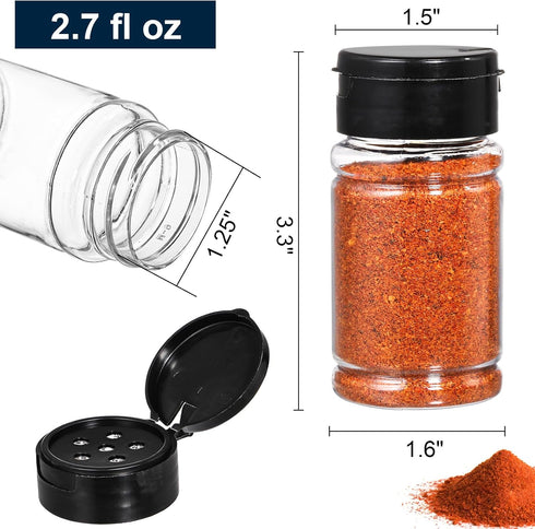 36 Pack 2.7 Oz Tosnail Small Plastic Spice Bottles with Black Shaker Lids and Labels, Empty Plastic Jars with Lids