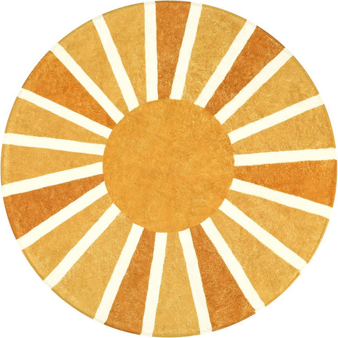 4Ft Lahome Boho Round Rugs - Washable Non-Slip Small Round Area Rug Throw Soft Sofa Kids Nursery Room Rug Rainbow Sun
