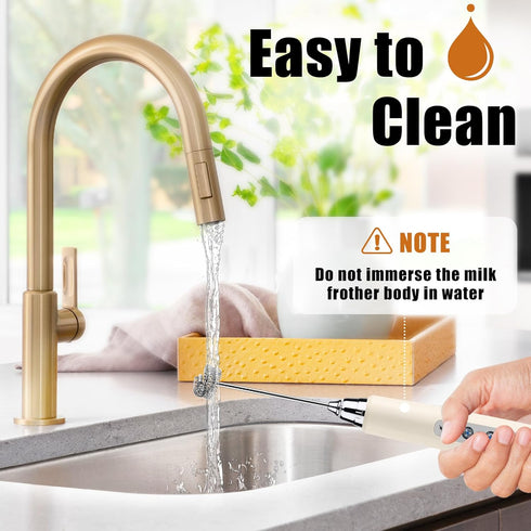 Beige Milk Frother Wand for Coffee, Handheld Electric Whisk with 3 Heads, 3 Speeds Drink Mixer for Latte, Cappuccino