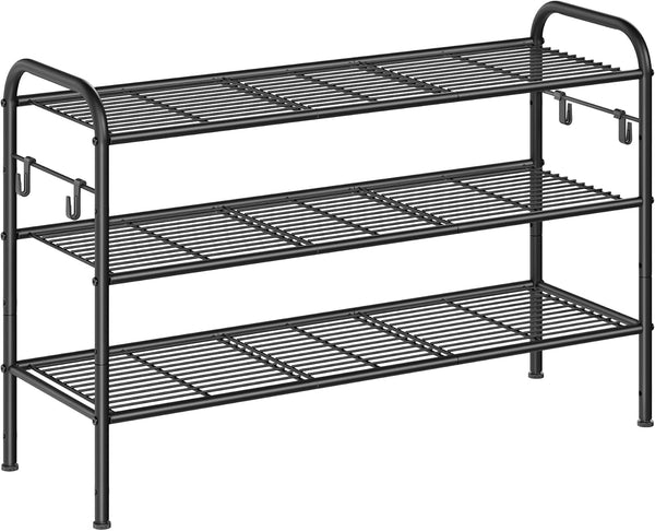 SONGMICS Shoe Rack, 3-Tier Shoe Organizer, Metal Shoe Shelf Storage with 4