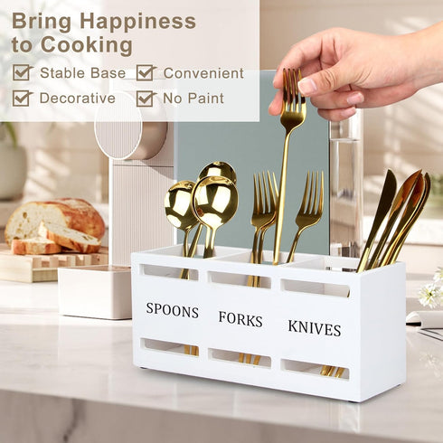 Ayiaren Wooden Silverware Cutlery Holder, White Flatware Caddy for Party, Kitchen Utensils Organizer for Table