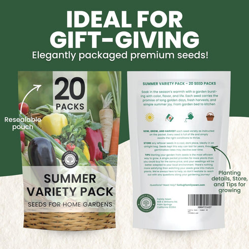 Summer 20 Packs 2026 Garden Seeds | Individual | Season | Non-GMO | Tomatoes, Squash, Melon, Herbs & More! |