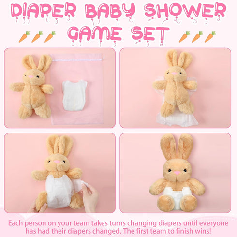 Seenelling 8 Sets Rabbit Blindfolded Diaper Changing Baby Shower Games Boys Girls Baby Dolls Diapers for Bridal Shower