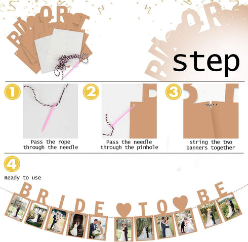 Bride to Be Photo Banner, Kraft Wedding Sign Engagement Bridal Shower Party Decoration Supplies