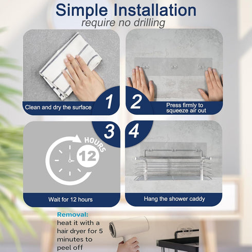 4 Pack Shower Caddy Adhesive Replacement, Strong Adhesive Shower Hooks, Water-Proof Shower Adhesive Strips, No Drilling