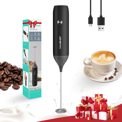 HAUSHOF Powerful Rechargeable Milk Frother, Handheld USB Type-C Electric Foam Maker for Coffee
